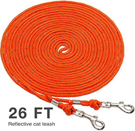 OFPUPPY Reflective Cat Tie Out Pet Rope Leash - Nylon Braided Cat Lead for Outside,Orange Black,26 Feet