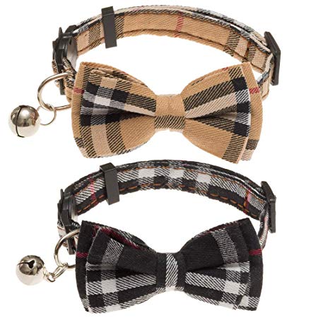 OFPUPPY 2 Pack/Set Cat Collar Breakaway with Bell - Bowtie Style for Kitty Adjustable 7.8-10.2