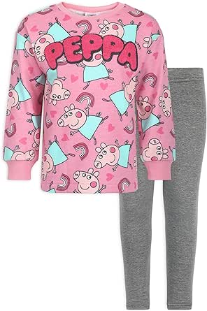 Peppa Pig Girls 2 Piece Sweatshirt and Legging Pants Set for Toddlers – Pink/Grey