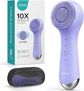 Face Scrubber Facial Cleansing Brush: 2 in 1 Spin and Vibration Patented Tech, Silicone Electric Exfoliator Scrubber with Automatic Foaming, Waterproof Face Cleanser Brush for Men and Women, Purple