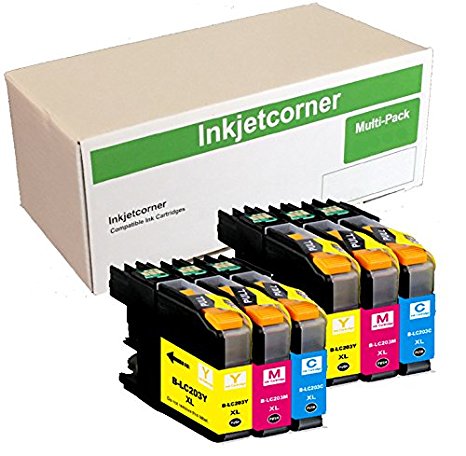 Inkjetcorner 6 Pack Color Replacement Ink Cartridges for LC203XL LC203CL MFC-J460DW MFC-J480DW MFC-J485DW MFC-J680DW MFC-J880DW MFC-J885DW LC203 (2 Cyan 2 Magenta 2 Yellow)