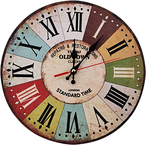 LOHAS Home 12 Inch Retro Wooden Wall Clock Farmhouse Decor Silent Non Ticking Wall Clocks - Quality Quartz Battery Operated - Vintage Rustic Country Style