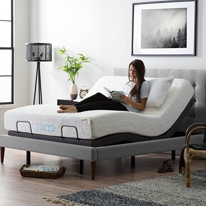 Lucid L300 Adjustable Bed Base - 5 Minute Assembly - Dual USB Charging Stations - Head and Foot Incline - Wireless Remote Control - Upholstered - Ergonomic - Queen - Charcoal