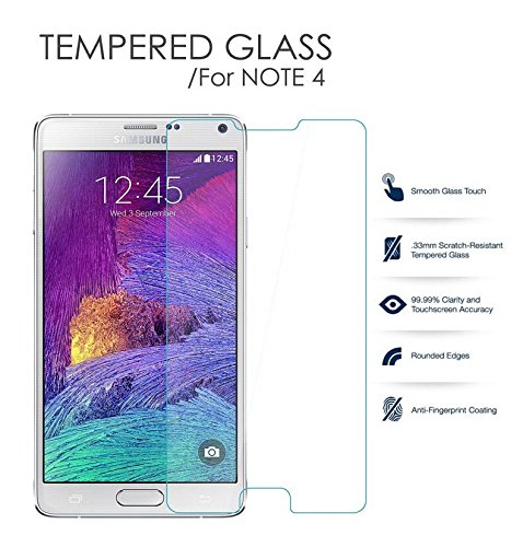 Note 4 Tempered Glass Screen Protector [Smooth Beveled Edges] [Anti Fingerprint Coating] - Shatterproof Glass for Samsung GALAXY Note 4 by Sahara Case