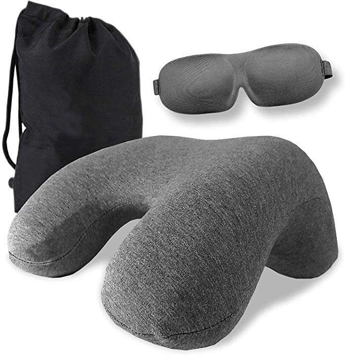 PETANI Memory Foam Travel Pillow, 3 Items Small Sleep Kit of Turtle Travel Neck Pillow, Mask and Turtl Pillow Travel Cover, Supporting Neck Pillow for Airplane Travel
