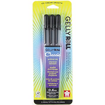 Sakura 37581 3-Piece Gelly Roll Blister Card Medium Point Gel Ink Pen Set, Black