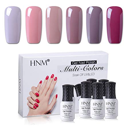 Gel Nail Polish HNM 6 Colors Combo UV LED Soak Off Nail Art Manicure Salon Gift Set Starter Kits Nude Color Series 8ML