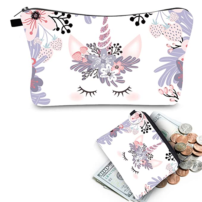 Unicorn Cosmetic Bag Multicolor Pattern Cute Cosmetics Pouchs For Travel Ladies Pouch Women Makeup Bag 2 Pcs (purple)