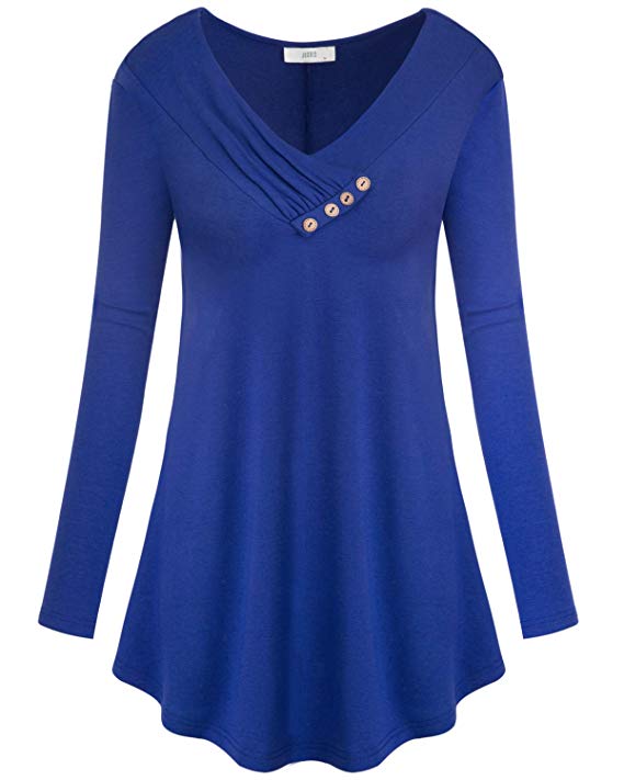 Jdaxiy Women's Long Sleeve Tunic Tops Loose Fit Flare Shirts V Neck Flowy Casual Blouse
