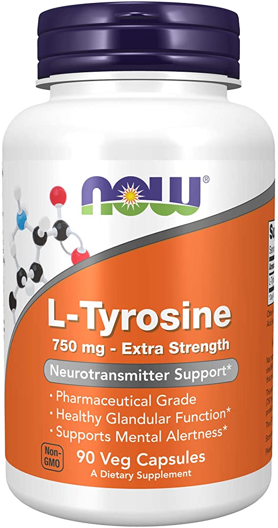 NOW Supplements, L-Tyrosine 750 mg, Supports Mental Alertness*, Neurotransmitter Support*, 90 Veg Capsules