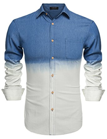 Coofandy Men's Fashion Turn Down Collar Dress Shirt Long Sleeve Casual Shirts