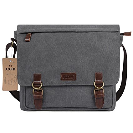 S-ZONE Vintage Canvas Messenger Bag School Shoulder Bag for 13.3-15inch Laptop Business Briefcase