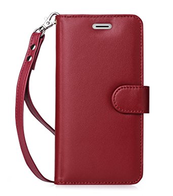 iphone 8 plus case, iphone 7 plus case, FYY [RFID Blocking wallet] Premium Genuine Leather 100% Handmade Wallet Case Stand Cover Credit Card Protector for iPhone 7 Plus/8 plus Wine Red