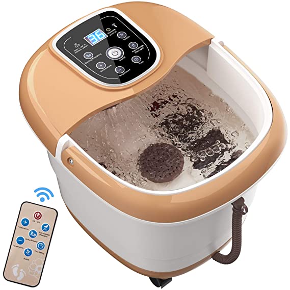 COSTWAY Foot Spa Bath Massager, Foot Bath Tub with 6 Automatic Massage Rollers, Adjustable Time & Temperature, Surfing & Heating, Bubbles, Auto-massage and Infrared Light, for Relieve Foot Pressure