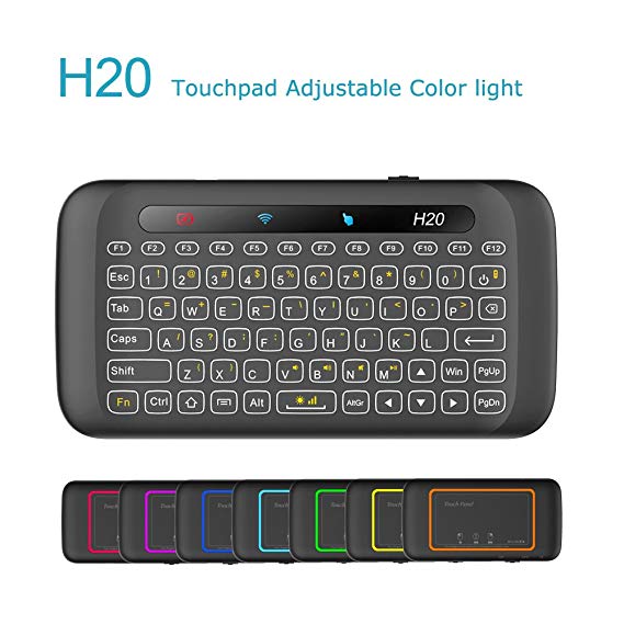 Dupad Story 2.4G Mini Wireless Remote Keyboard Mouse IR Leaning H20 with LED Backlit Multi-Touch Touchpad by Dupad Story, USB Rechargeable for Android TV Box Windows PC, HTPC, IPTV, PC, Raspberry pi 3