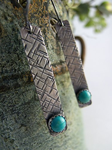 Sterling Silver And Turquoise Hammered Bar Earrings