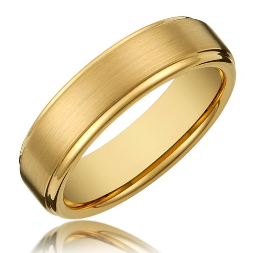 Cavalier Jewelers 6MM Titanium Gold-Plated Ring Wedding Band with Flat Brushed Top and Polished Finish Edges