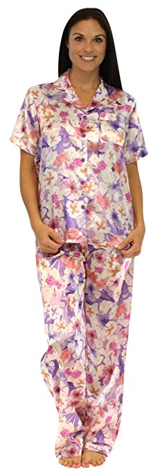 Pajama Heaven Women's Satin Shortsleeve Lounger Pajama