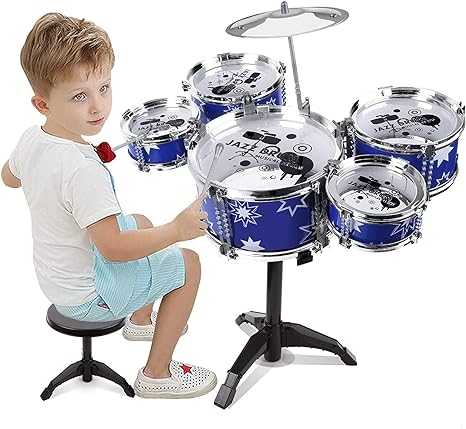 Drum Set for Kids Toddler Jazz Drum Kit for 3  Year Old Kids Drum Set with Stool and 5 Drums Percussion Musical Instruments for 3 4 5 Year Old Boys Girls Gifts