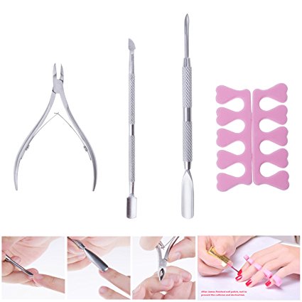 LEMONBEST® A Set of Stainless Steel Nail Cuticle Spoon Pusher Remover Cutter Nipper Clipper Professional Manicure Tools