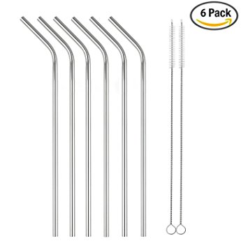 Reusable Stainless Steel Straws, Metal Drinking Straws Set of 6 with 2 Bonus Cleansing Brushes for 20 Ounce YETI, RTIC Tumbler Rambler Use Mason Drinking Cups Mug Cups Accessories