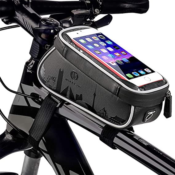 HEKIWAY Bike Frame Bag Waterproof and sunshade Bike Pouch Bag Bicycle Large capacity storage bag with Headphone Hole for any Smart Phone Below 7 inch