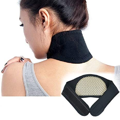 Homgaty Black Self Heating Neck Wrap Heat Relief Collar Strain Brace Support Strap Pain