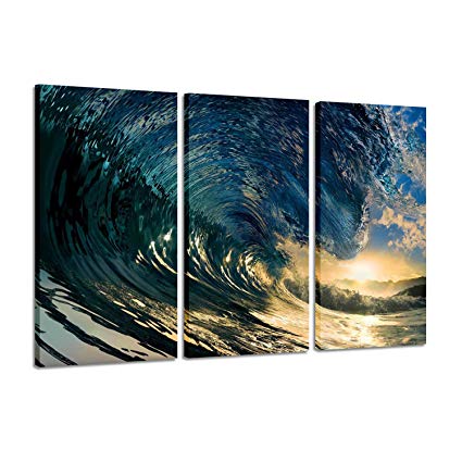 Canvas Painting Decor Ocean Pictures: Prints Beach The Waves Art Paintings Printed on Canvases for Wall Decorations Artwork, 3 Piece (26" x 16" x 3, Ocean Wave)