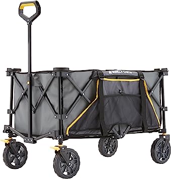 Gorilla Carts 7 Cubic Feet Foldable Collapsible Durable All Terrain Utility Pull Beach Wagon with Oversized Bed and Built in Cup Holders, Gray