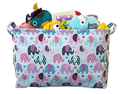 Toy Storage Basket and Canvas Box Organizer with Elephant Prints for Kids Toys and Nursery Storage, Baby Hamper,Book Bag, Laundry Clothing Bin and Baby Shower Gift