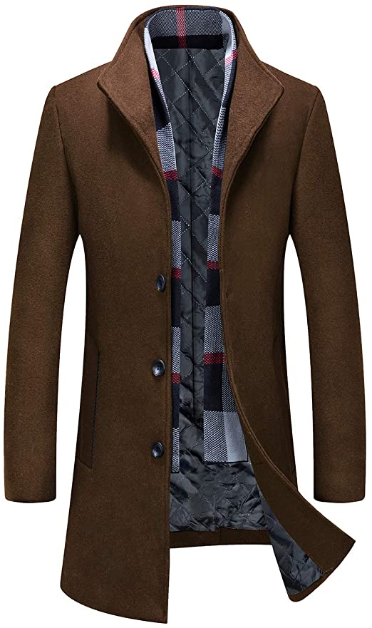 Men's Winter Wool Blend Slim Fit Top Coat Stylish French Front Trench Coat