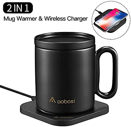 AAOBOSI Mug Warmer, Coffee Mug Warmer with Wireless Charger (2 in 1), Wireless Charging, Constant Temperature for Keeping Warm (about 122°F/50°C)