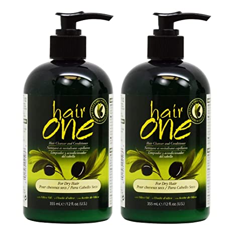 Hair One Hair Cleanser and Conditioner for Dry Hair with Olive Oil 355ml / 12oz "Pack of 2"