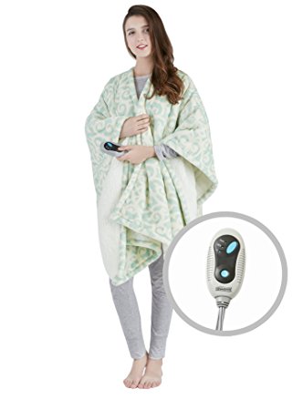 Beautyrest - Soft Sherpa Heated Blanket Wrap - Lattice Pattern - 50" x 64" - Dusty Blue - With 3-Setting Heat Controller