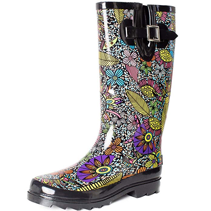 SheSole Womens Ladies Festival Wellies Rubber Rain Wellington Boots Waterproof Floral Printed