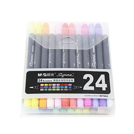 Solitary Walker Signme Art and Graphic Drawing Manga Water Based Ink Twin Tip Dual Nip Brush Sketch Marker Pen 12 18 24 Colors /SET (24 color)