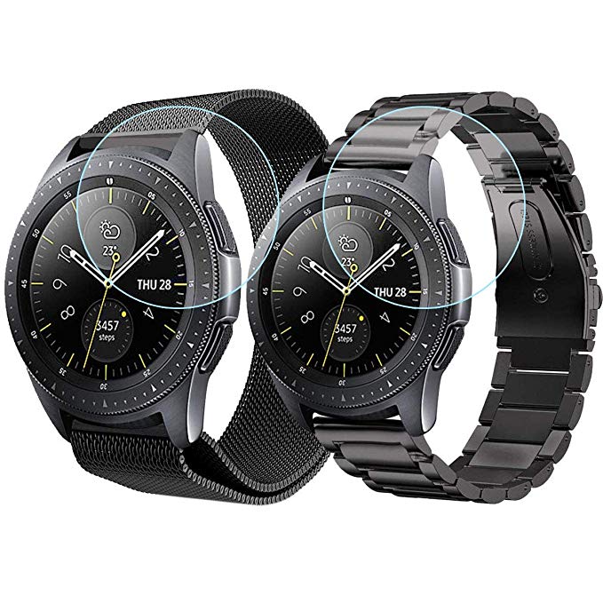 Koreda Compatible with Galaxy Watch 46mm/Gear S3 Frontier/Classic Bands Sets, 2 Pack Stainless Steel Metal   Mesh Loop Strap Replacement for Ticwatch Pro/Galaxy Watch 46mm SM-R800 Smartwatch