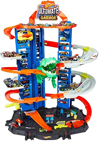 Hot Wheels City Robo T-Rex Ultimate Garage Multi-Level Multi-Play Mode Stores 100 Plus 1:64 Scale Cars Gift idea for Kids 3 and Older