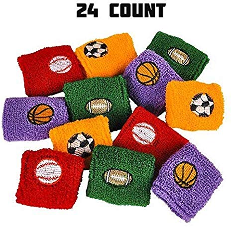 Sports Wrist Sweatbands Assortment - 24 Pieces of Athletic Cotton Wristbands - Perfect for Fitness, Novelty Toys Collection, Fashion Accessories, Party Supplies