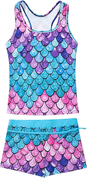 KABETY Little Girls Summer Two Piece Boyshort Fashion Tankini Swimsuit