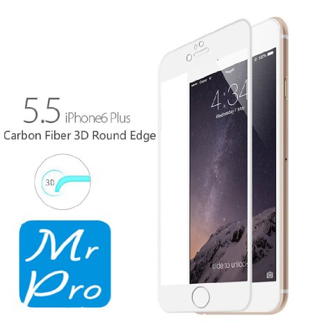 iPhone 6S Plus Screen Protector - MrPro 3D Full Cover Screen Guard - White Textured Surface - Soft Curve Egde Ballistic Glass Retina Shield for iPhone 6/6S Plus (5.5" White)
