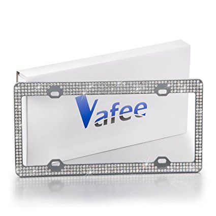 License Plate Frame Sparkly Crystal Bling License Plate Frame with 7 Row Handmade Waterproof Rhinestone Crystal (White)
