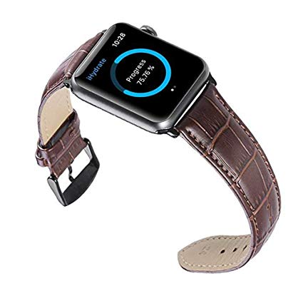 iStrap Alligator Grain Calf Leather Compatible/Replacement for Apple Watch Band Strap iWatch Series4 3 2 1 Edition Sport 38mm 42mm 40mm 44mm