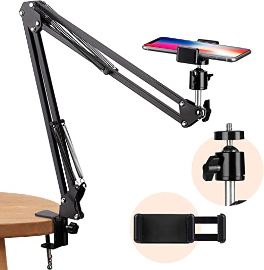 TARION Overhead Video Stand Articulating Arm Flexible Cell Phone Holder Stand Arm for Desk Table Phone Stand Holder for Overhead Video Filming Livestream Flat Photography Videography