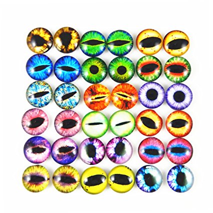 JulieWang 10mm 100pcs Mixed Dragon Eyes Round time gem cover Glass Cabochon Dome Cameo Pendant Settings