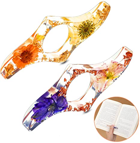 2 Pieces Dried Flower Resin Book Page Holder Transparent Thumb Ring Page Holder Handmade Personalized Flower Resin Bookmark Book Reading Accessories for Teachers Book Lovers Literary (Fresh Style)