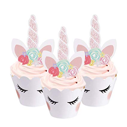 Unicorn Cupcake Toppers, Opret Unicorn Cupcake Decorations Double Sided Cupcake Wrappers for Birthday Party, Baby Shower and Wedding (24 Pack)