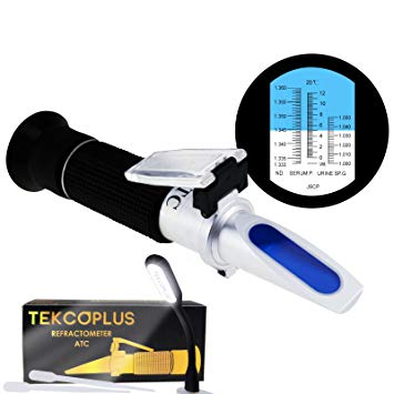 Clinical Refractometer ATC Tri-Scale Serum Protein 0-12 g/100ml Urine Specific Gravity SG 1.000-1.050 Refractive Index 1.333-1.360RI for Veterinary, Dog, Cat & Human w/Extra LED Light & Pipette