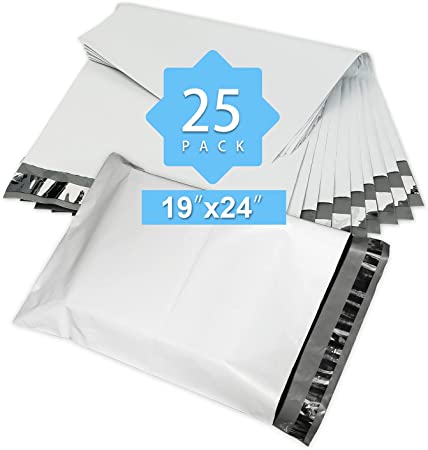 White Poly Mailers, 19x24 25pcs Bulk Envelopes Shipping Bags 2.0 Mil for Clothing Seal Sealing Waterproof & Tear-Proof Expandable Large Postal Polyethylene Bags for Business Office Packaging