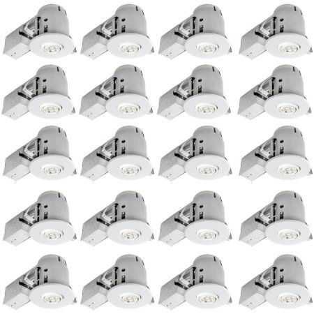 4" Swivel Spotlight Recessed Lighting Kit Dimmable Downlight, Contractor's (20-Pack), White Finish, Easy Install Push-N-Click Clips, Globe Electric 90948